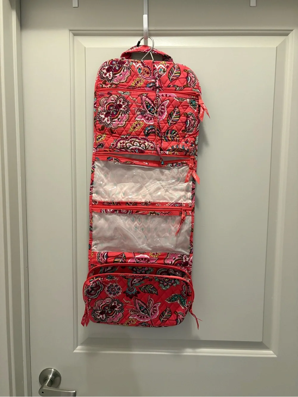 Vera Bradley Coral Pink Floral Quilted Hanging Travel Organizer